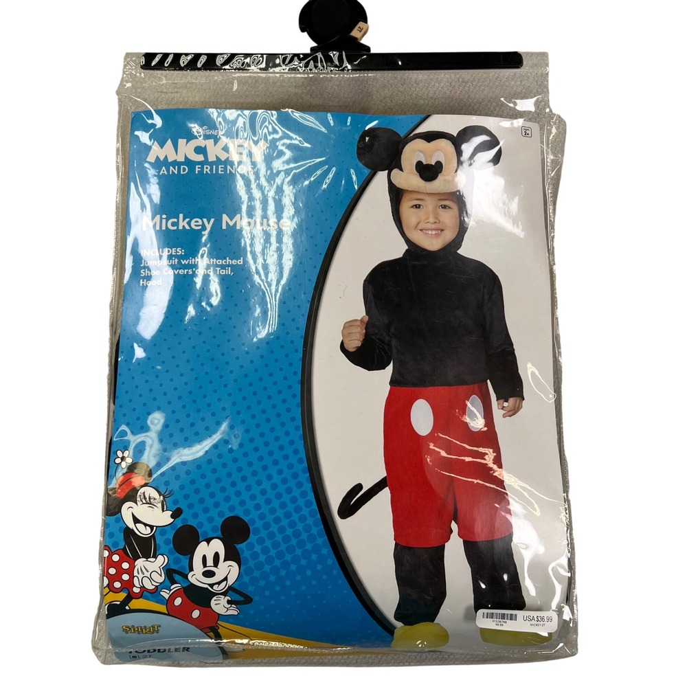 Spirit Disney Mickey Mouse Costume Toddler 2T Black Red Jumpsuit Hood Tail